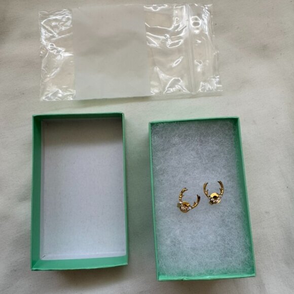 NWT, Jeweled 14K Gold-Plated Antler Stud Earrings with Cubic Zirconia, Gold - Picture 8 of 15